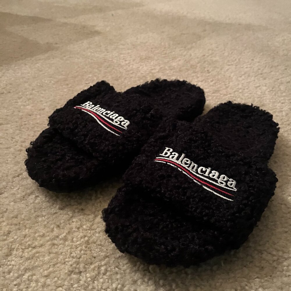 Balenciaga Black Fuzzy Slippers